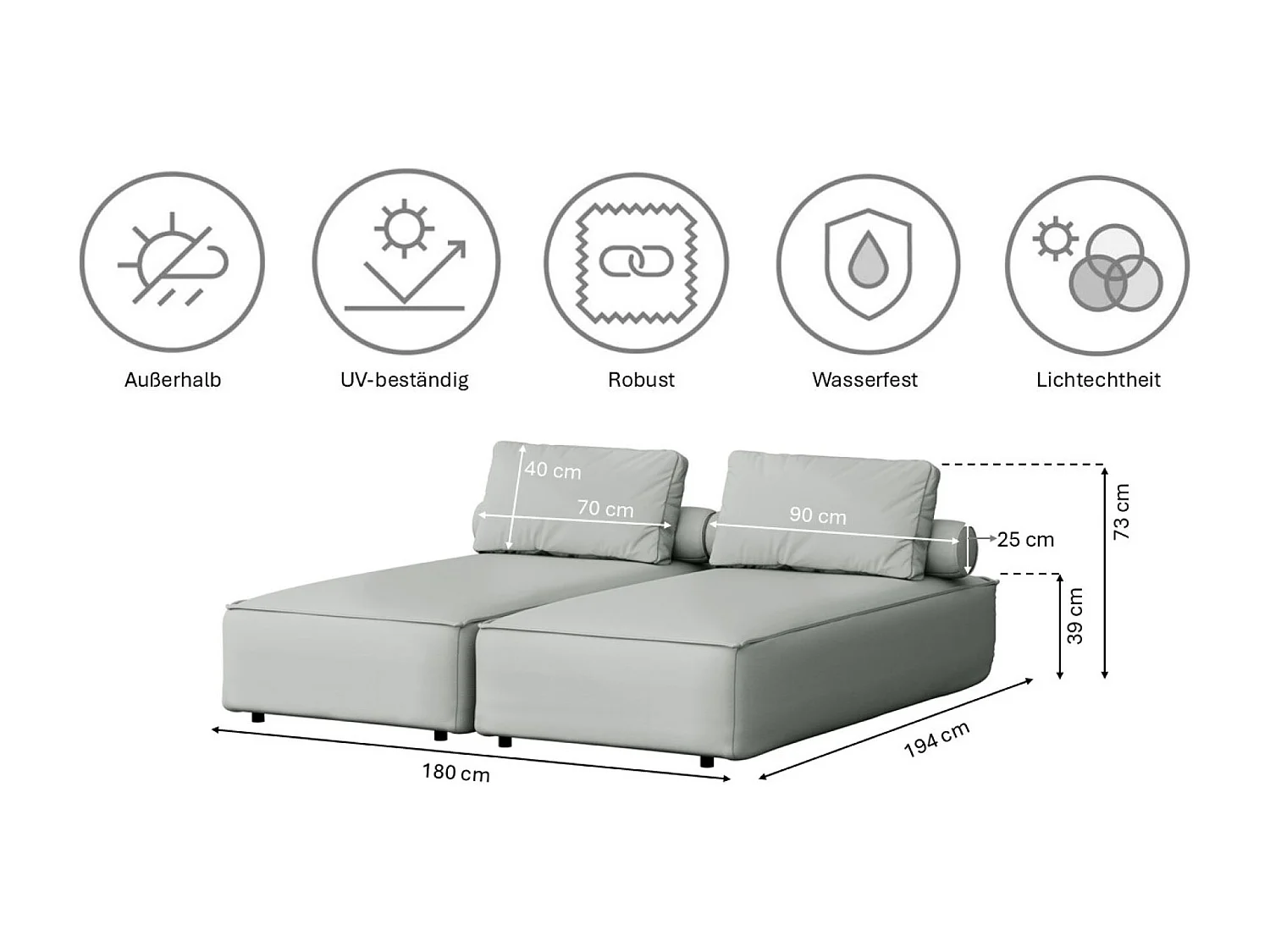 Salon de jardin double transat MALIBU, tissu ODYSSEY, gris clair