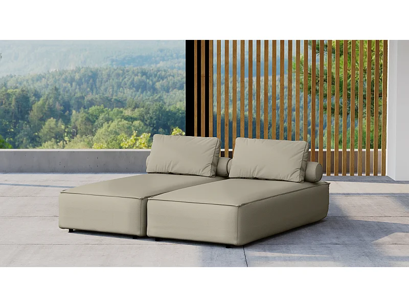 Gartenmöbel Doppelter Liegestuhl MALIBU, Stoff ODYSSEY, Dunkelbeige