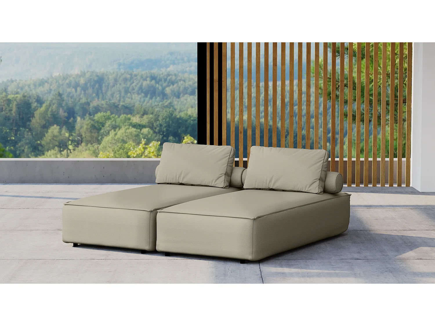 Tuinmeubel dubbele ligstoel MALIBU, stof ODYSSEY, donkerbeige