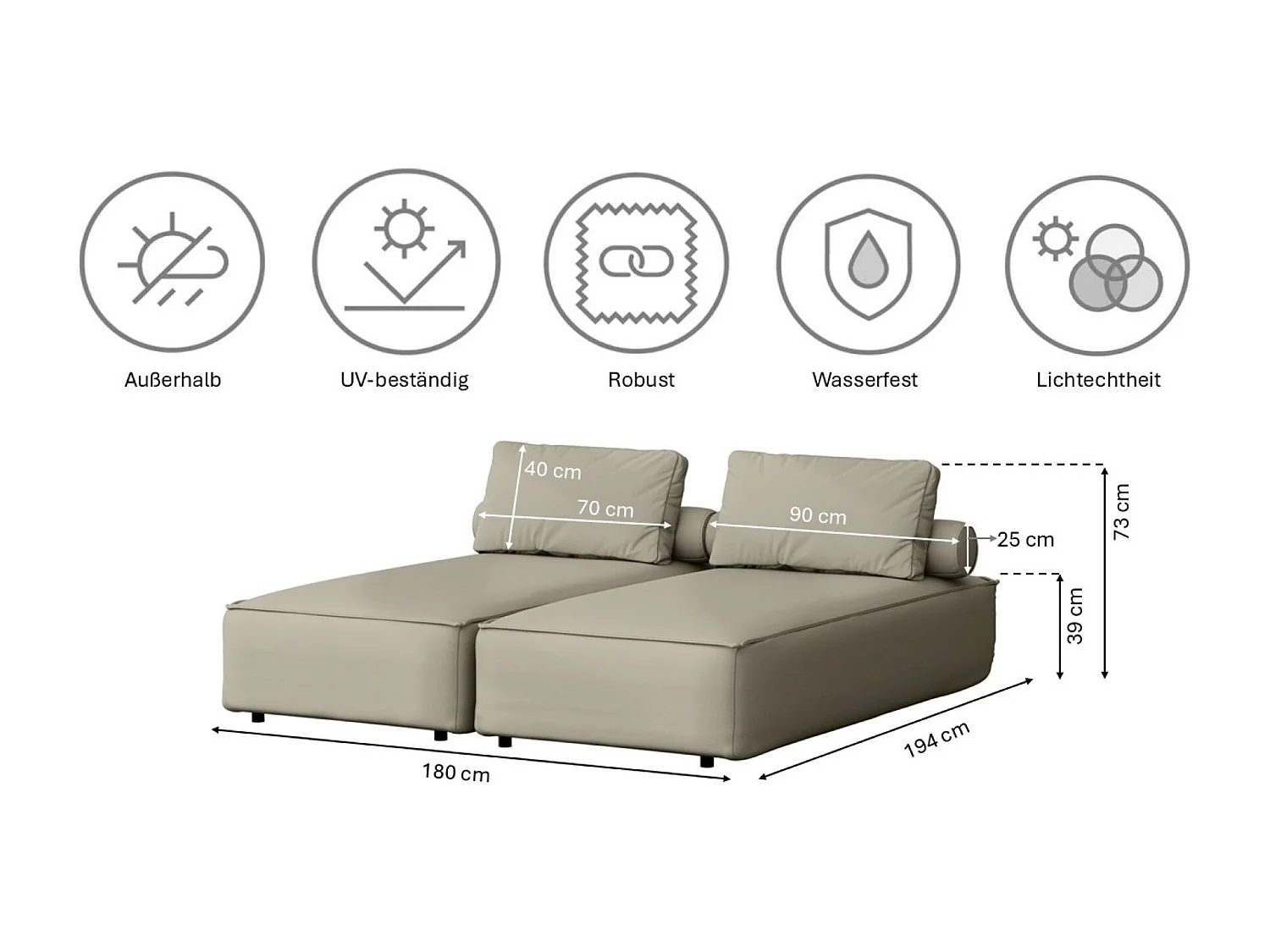 Salon de jardin double transat MALIBU, tissu ODYSSEY, beige foncé