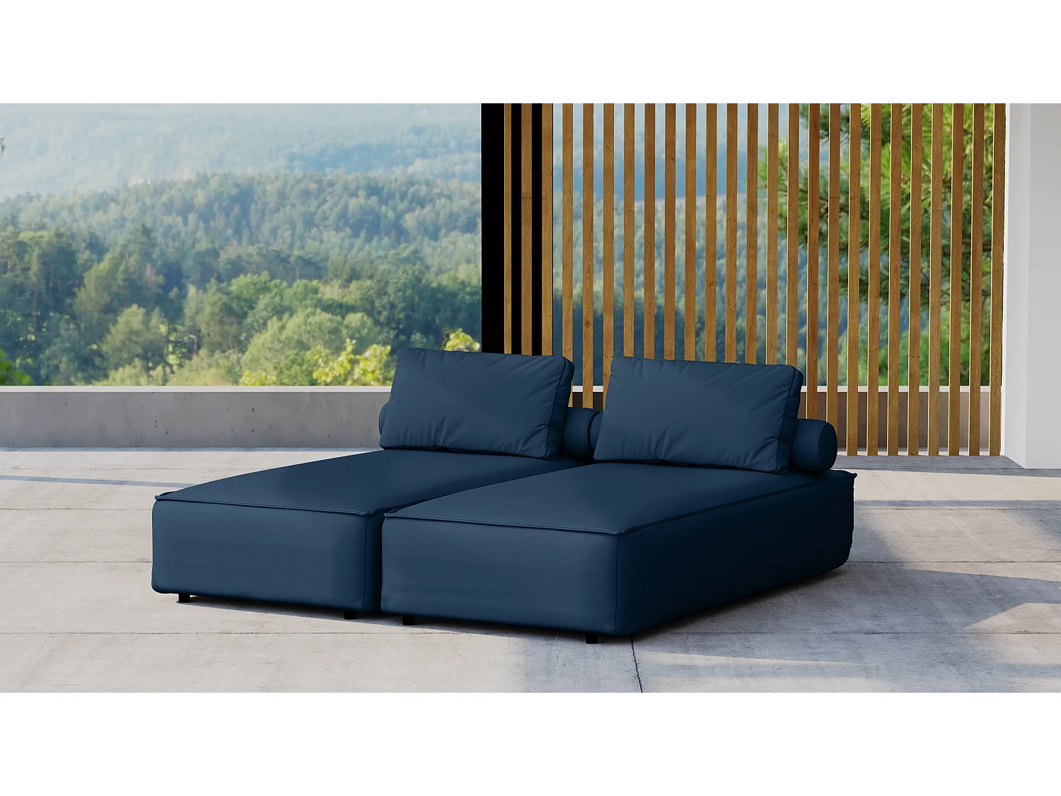 Salon de jardin double transat MALIBU, tissu ODYSSEY, bleu marine