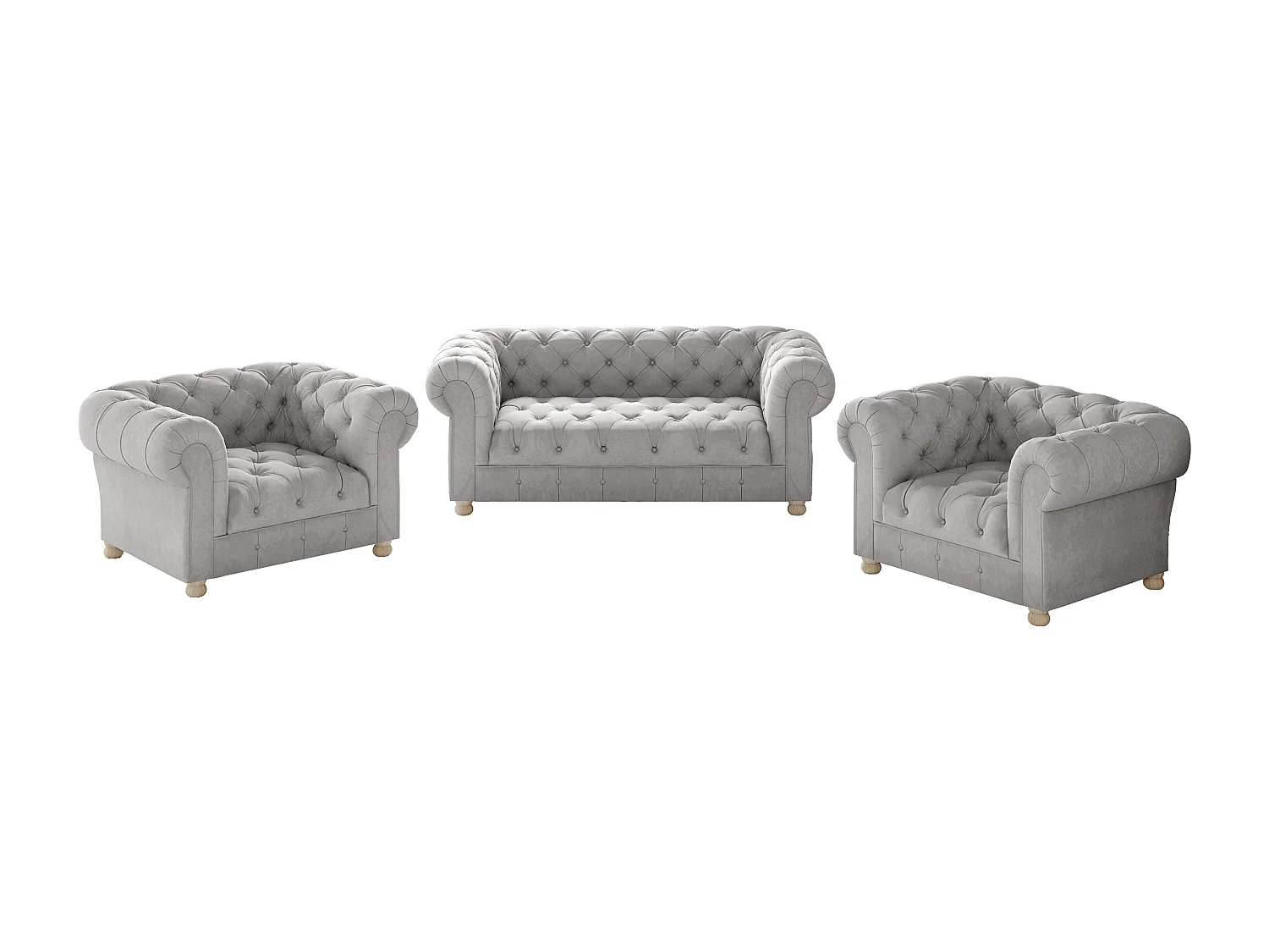 Set 2+1+1 CHESTERFIELD, Stoff Whisper, Silber