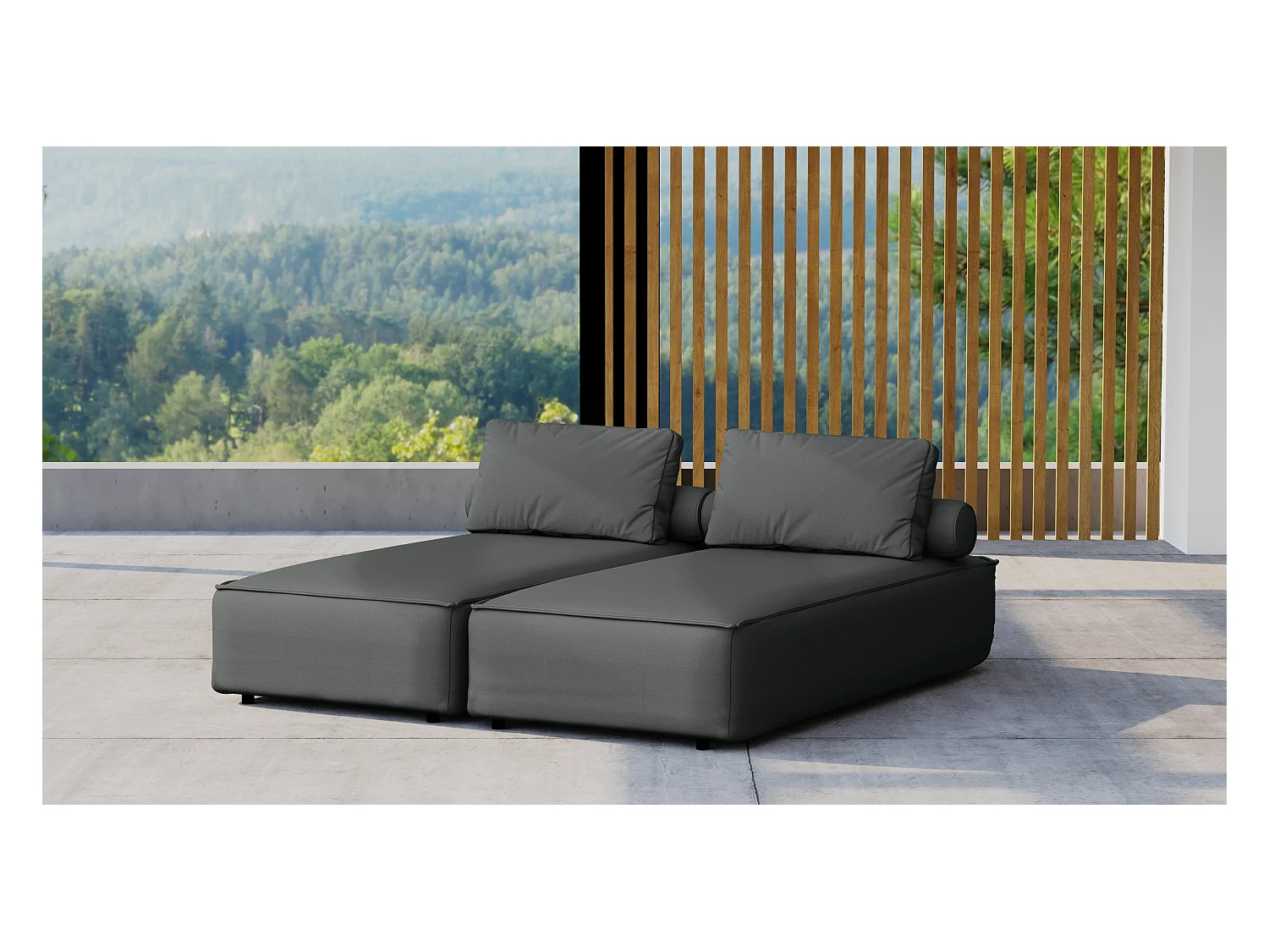 Salon de jardin double chaise longue MALIBU, tissu ODYSSEY, anthracite