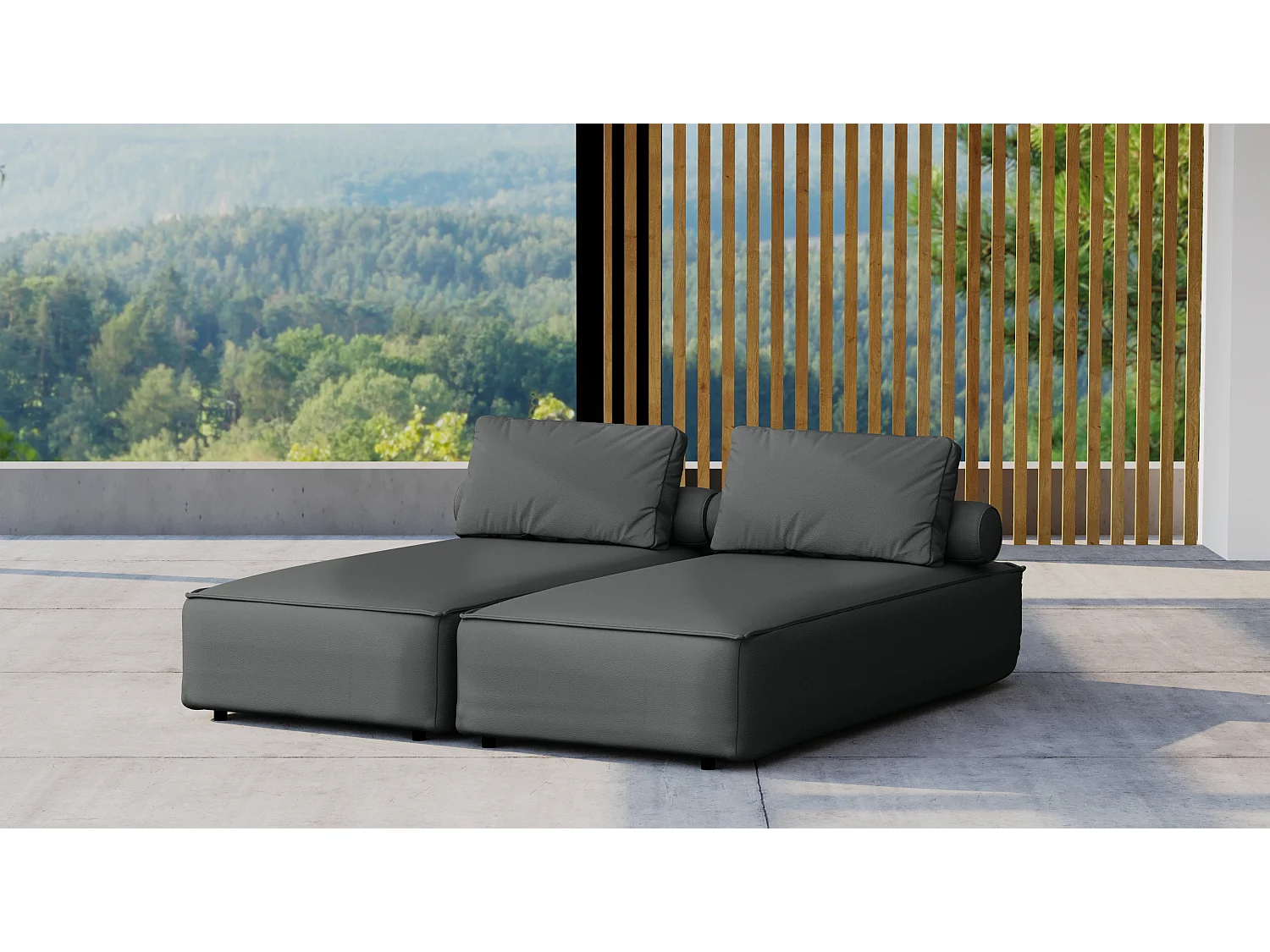 Salon de jardin double chaise longue MALIBU, tissu ODYSSEY, anthracite