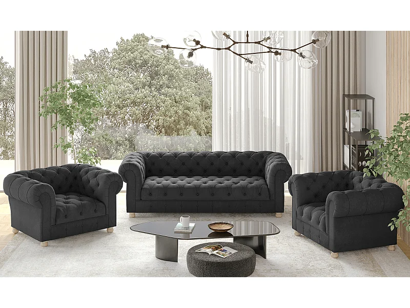 Set 3+1+1 CHESTERFIELD, Stoff Whisper, Graphit