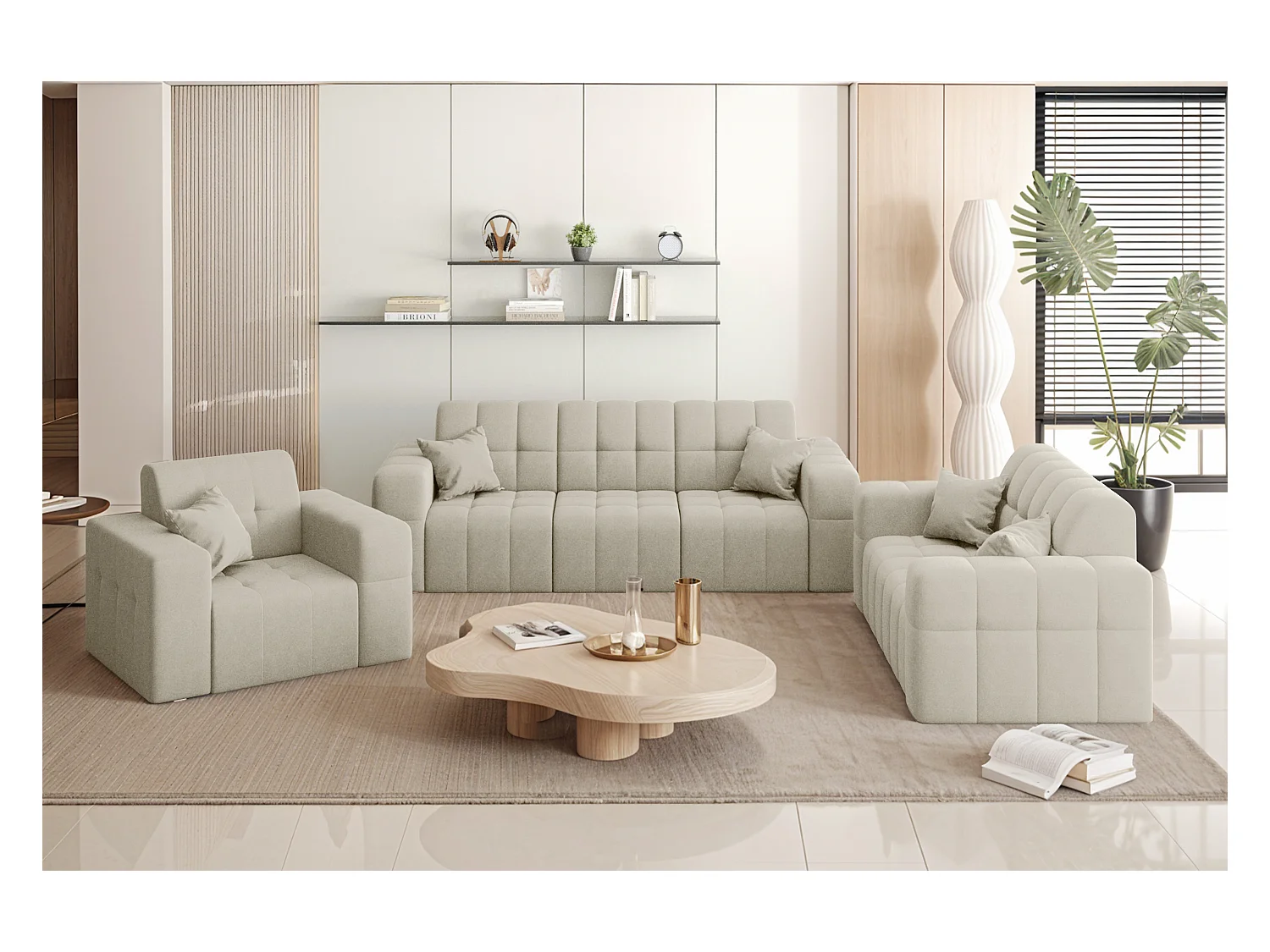 Set 3+2+1 NIMES, Stoff Portland, Ecru