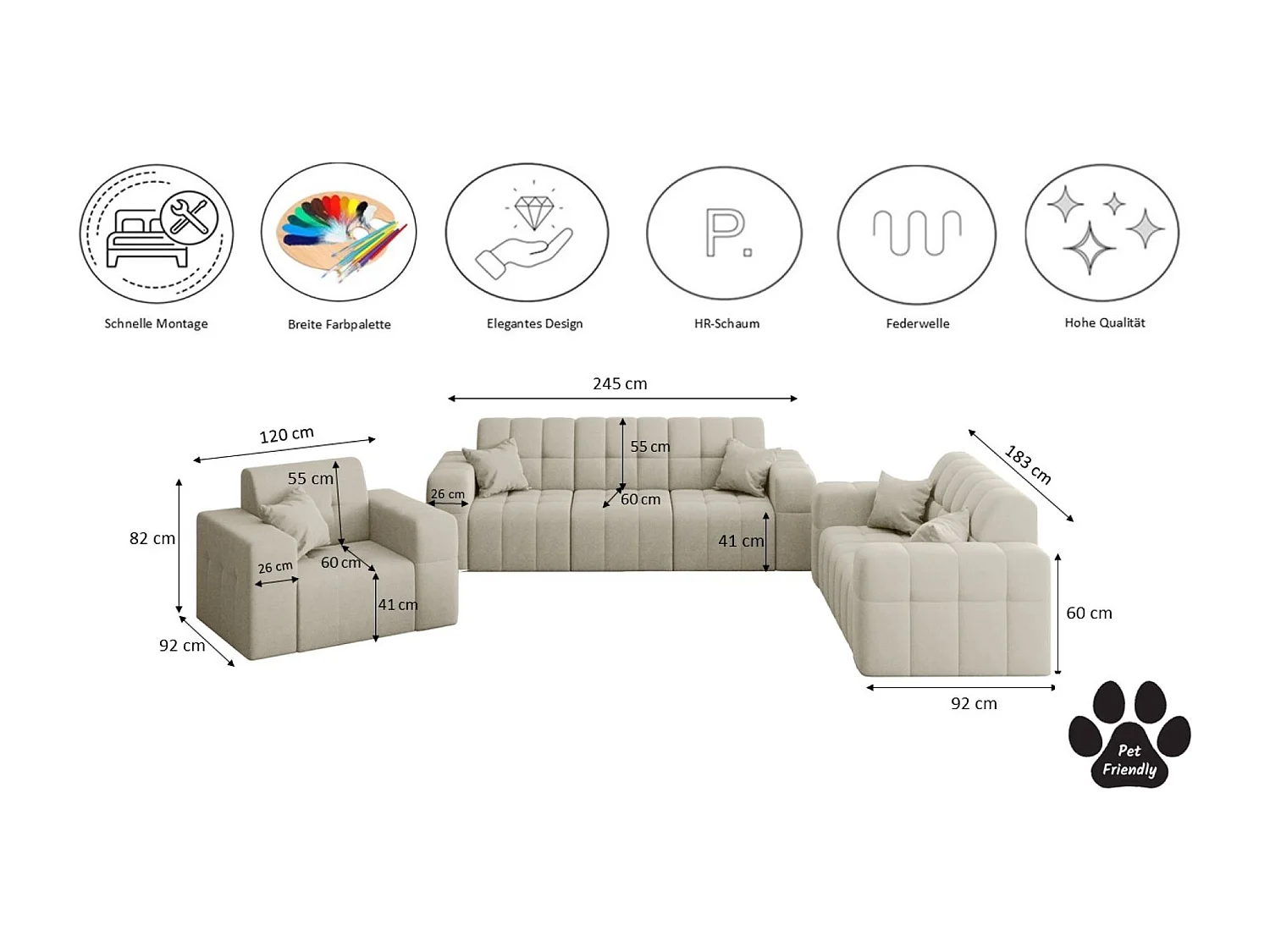 Set 3+2+1 NIMES, Portland stof, ecru