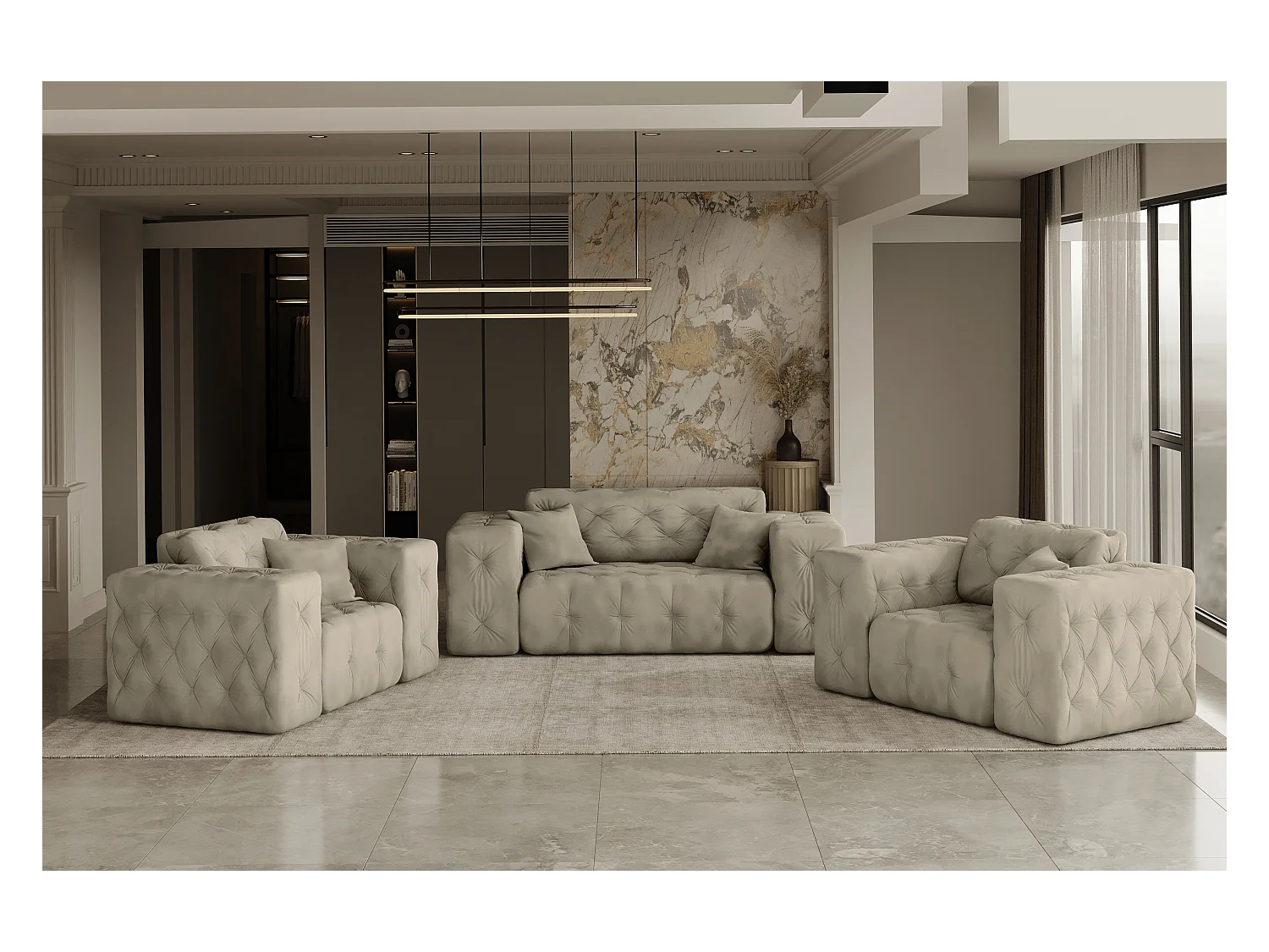 Set 2+1+1 LUX, Stoff Whisper, Creme