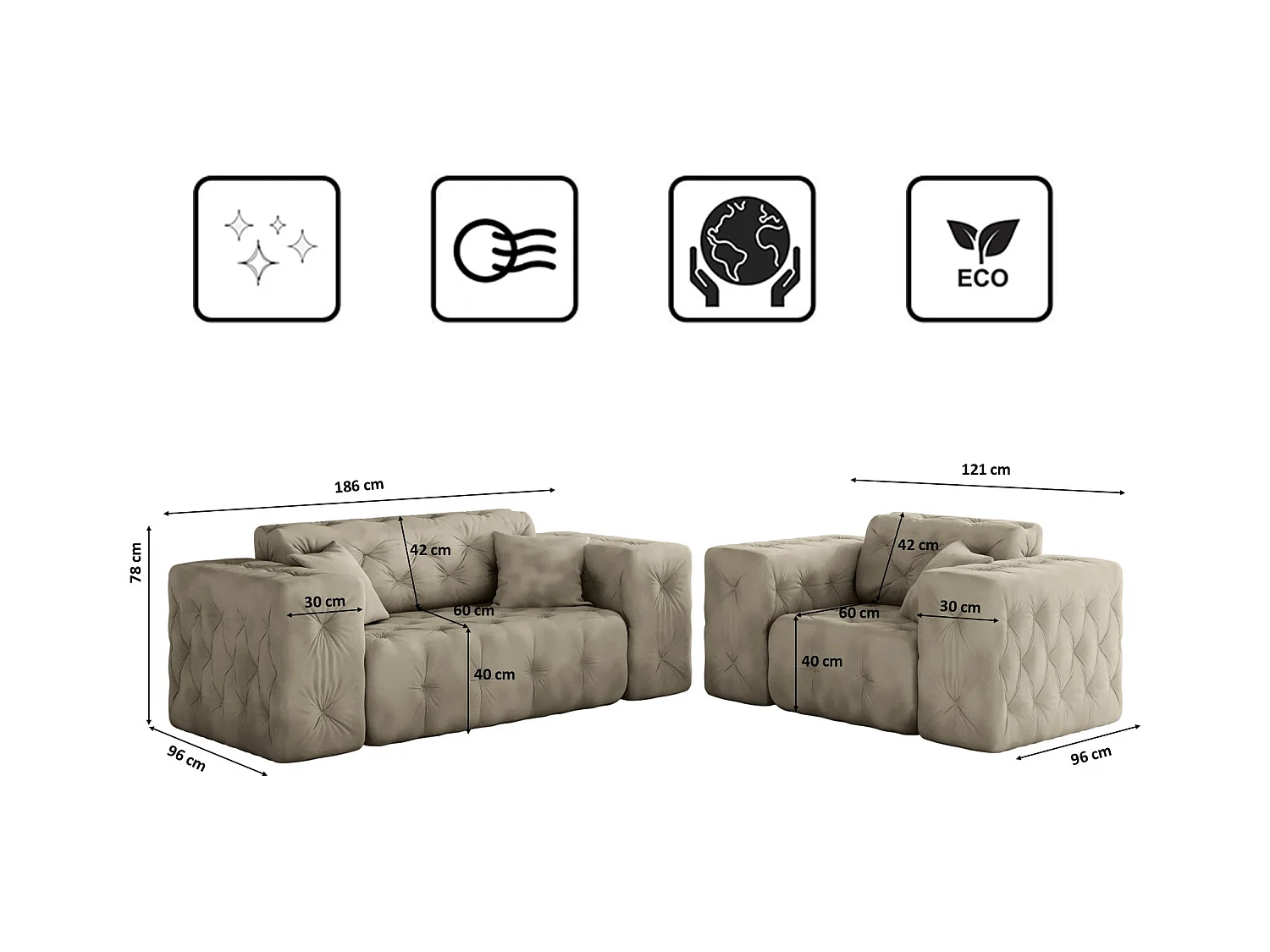 Set 2+1+1 LUX, Stoff Whisper, Creme