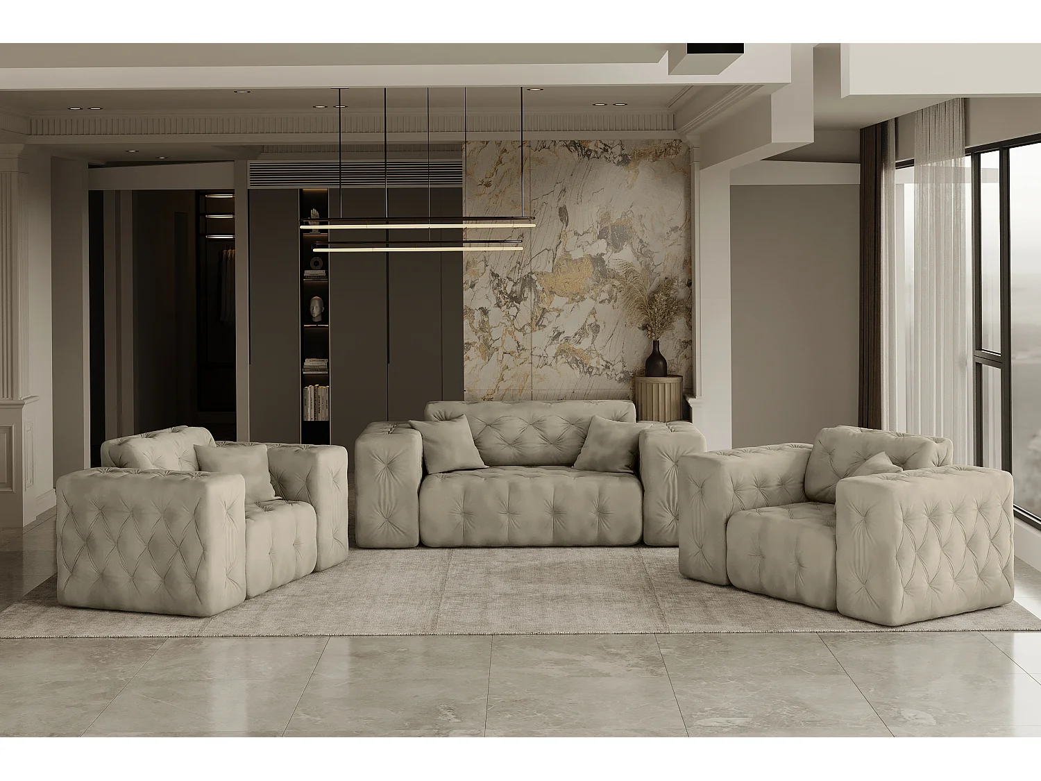 Set 2+1+1 LUX, stof Whisper, crème