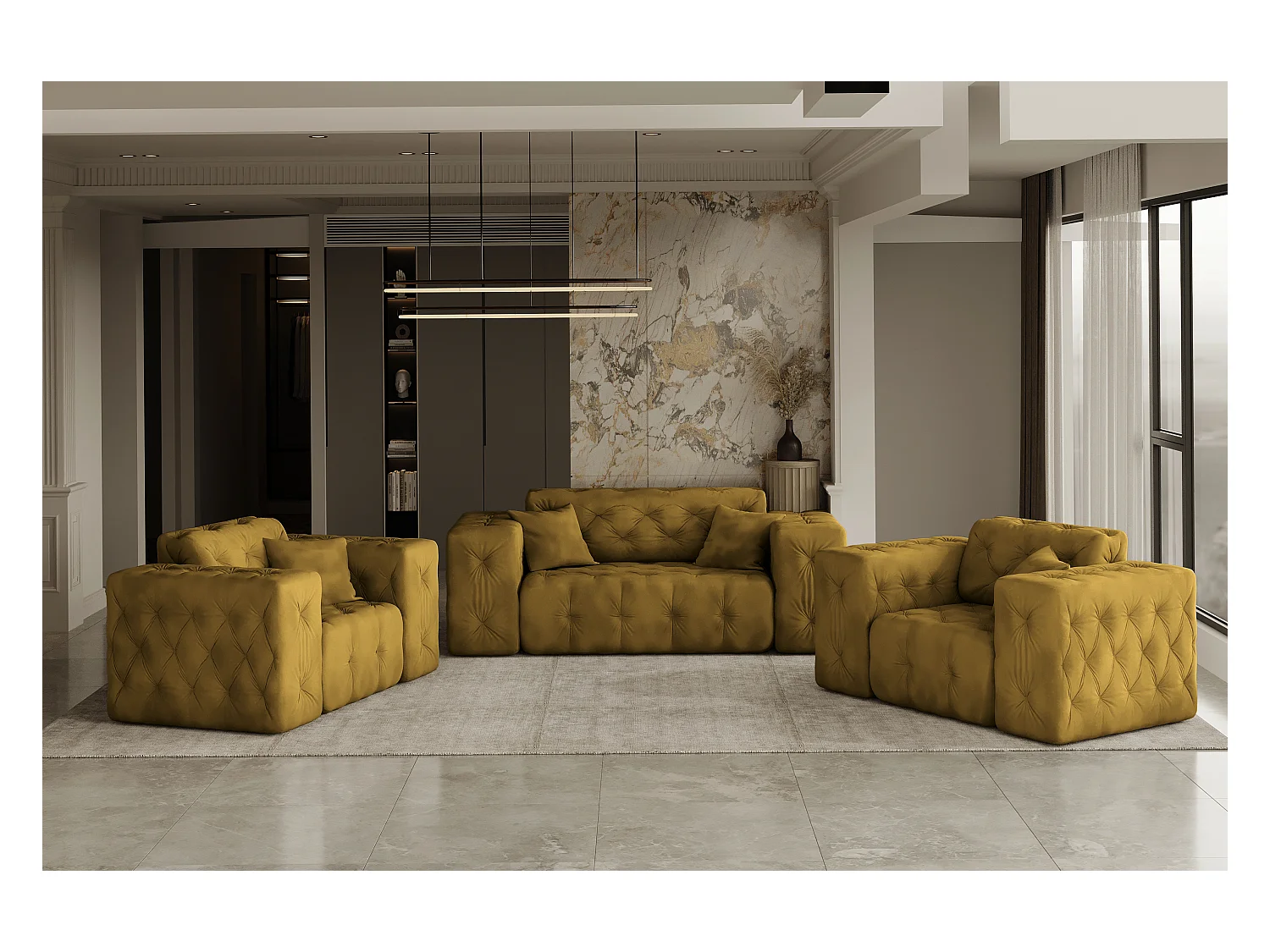 Set 2+1+1 LUX, Stoff Whisper, Golden