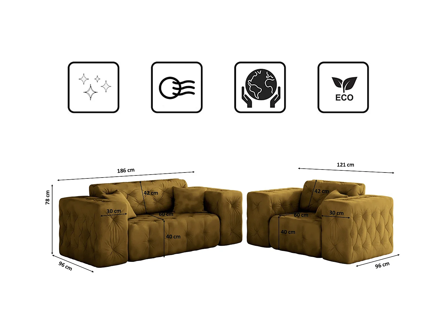 Set 2+1+1 LUX, Stoff Whisper, Golden