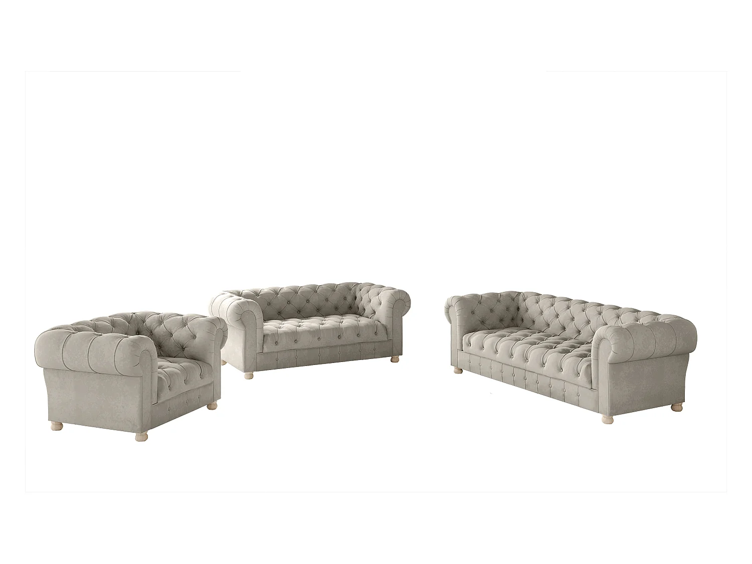 Set 3+2+1 CHESTERFIELD, Stoff Whisper, Creme