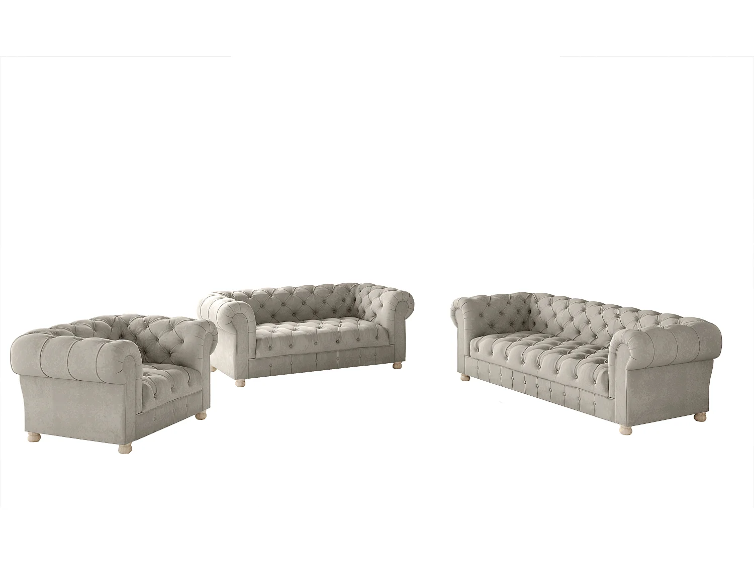 Set 3+2+1 CHESTERFIELD, stof Whisper, crème