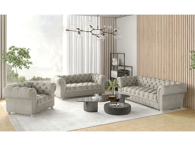 Set 3+2+1 CHESTERFIELD, stof Whisper, crème