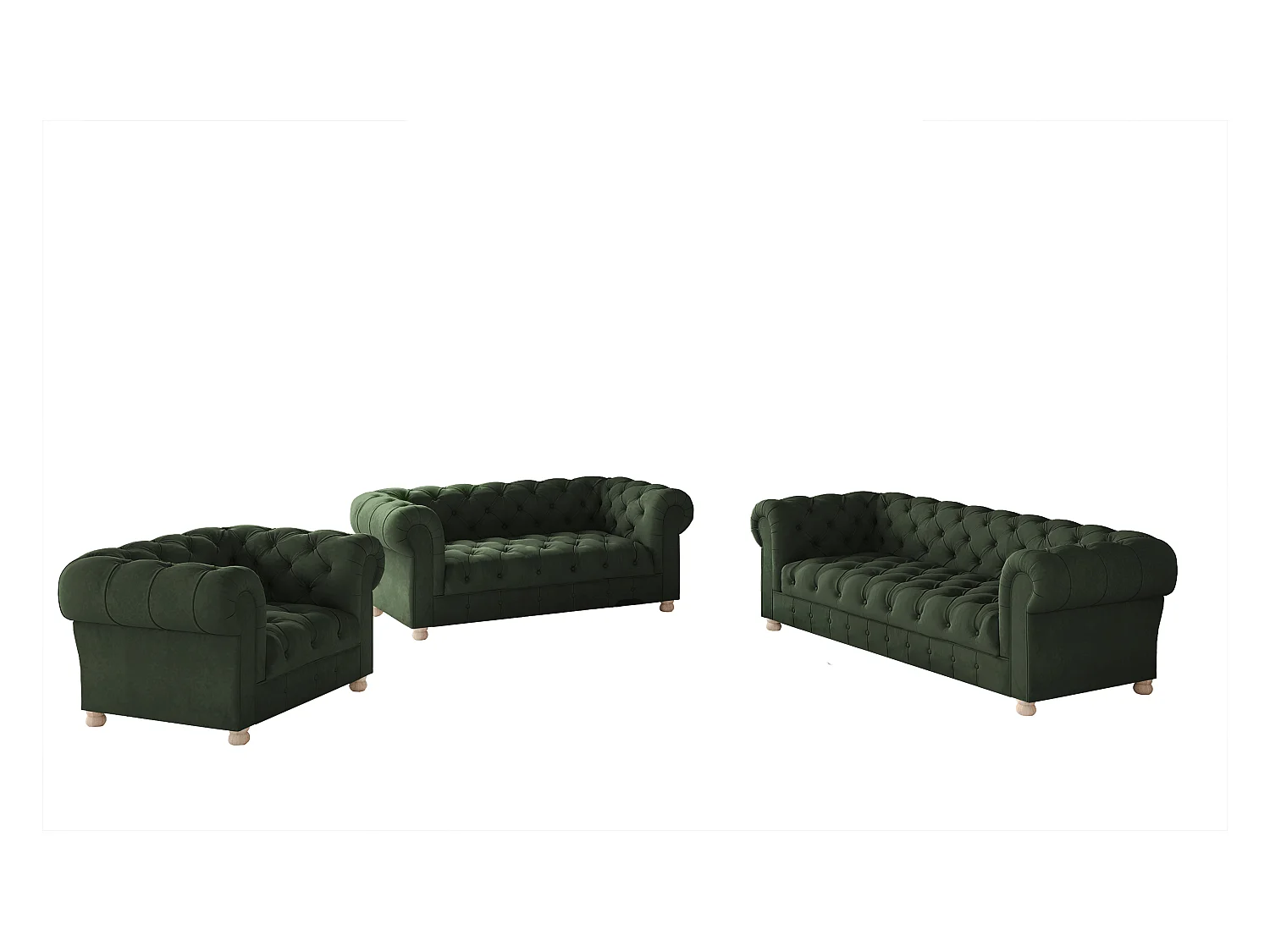 Set 3+2+1 CHESTERFIELD, Stoff Whisper, Grün