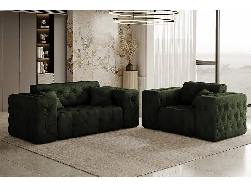 Set 2+1 LUX, Stoff Whisper, Grün