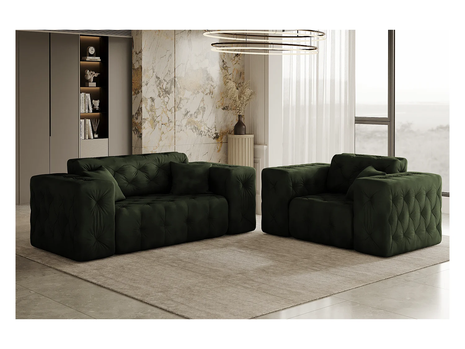 Set 2+1 LUX, Stoff Whisper, Grün