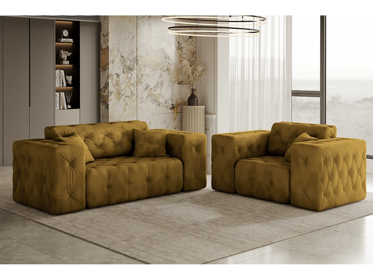 Set 2+1 LUX, stof Whisper, Goudkleurig