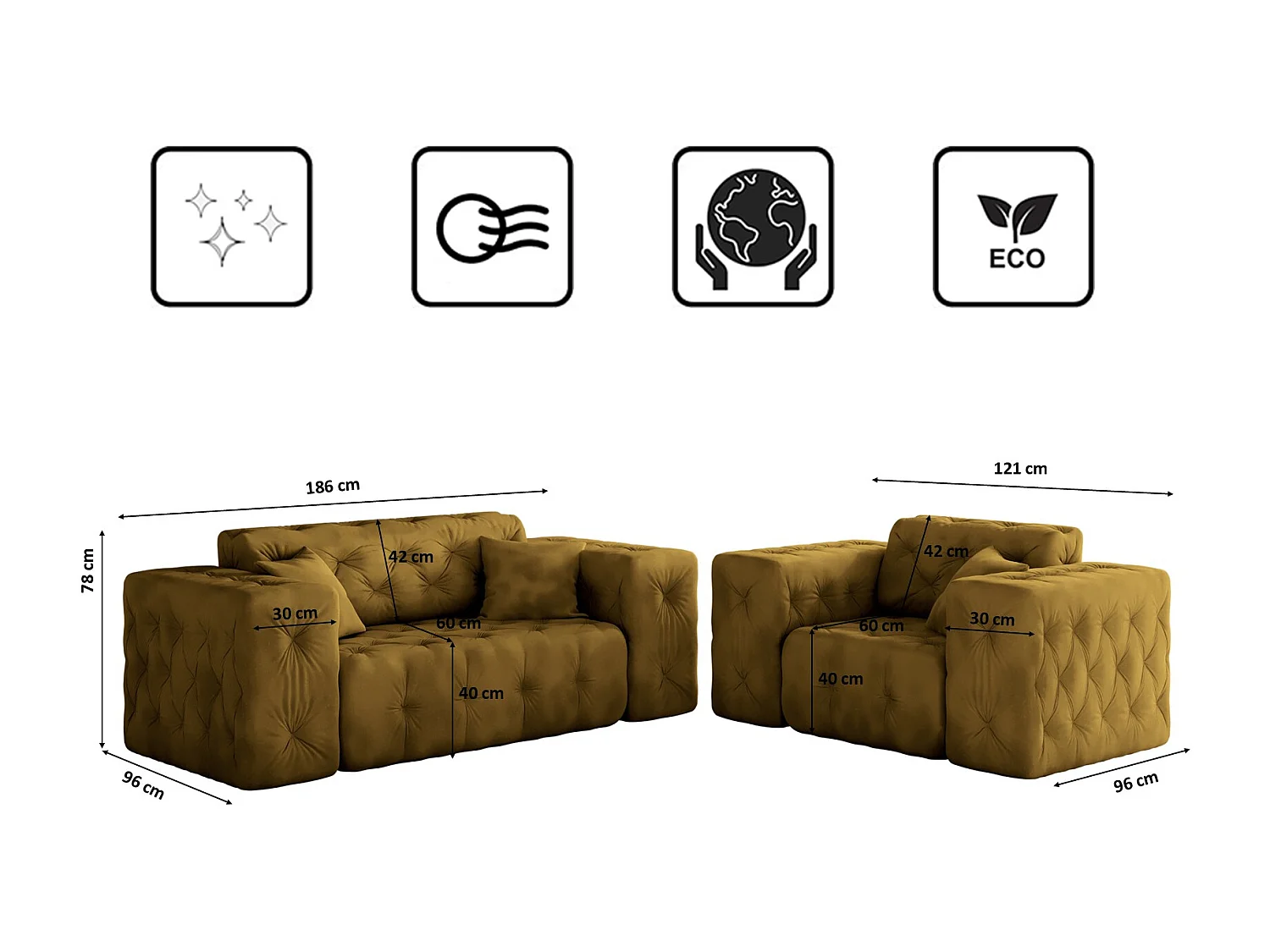 Set 2+1 LUX, stof Whisper, Goudkleurig