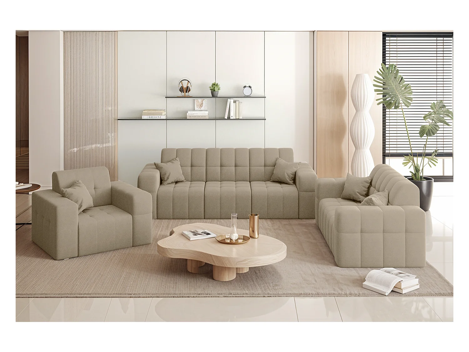 Set 3+2+1 NIMES, Stoff Portland, Beige