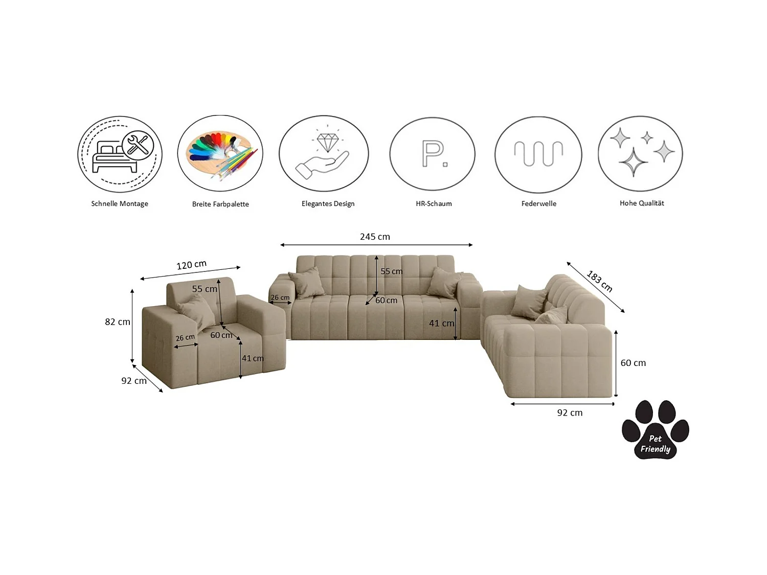 Set 3+2+1 NIMES, Stoff Portland, Beige