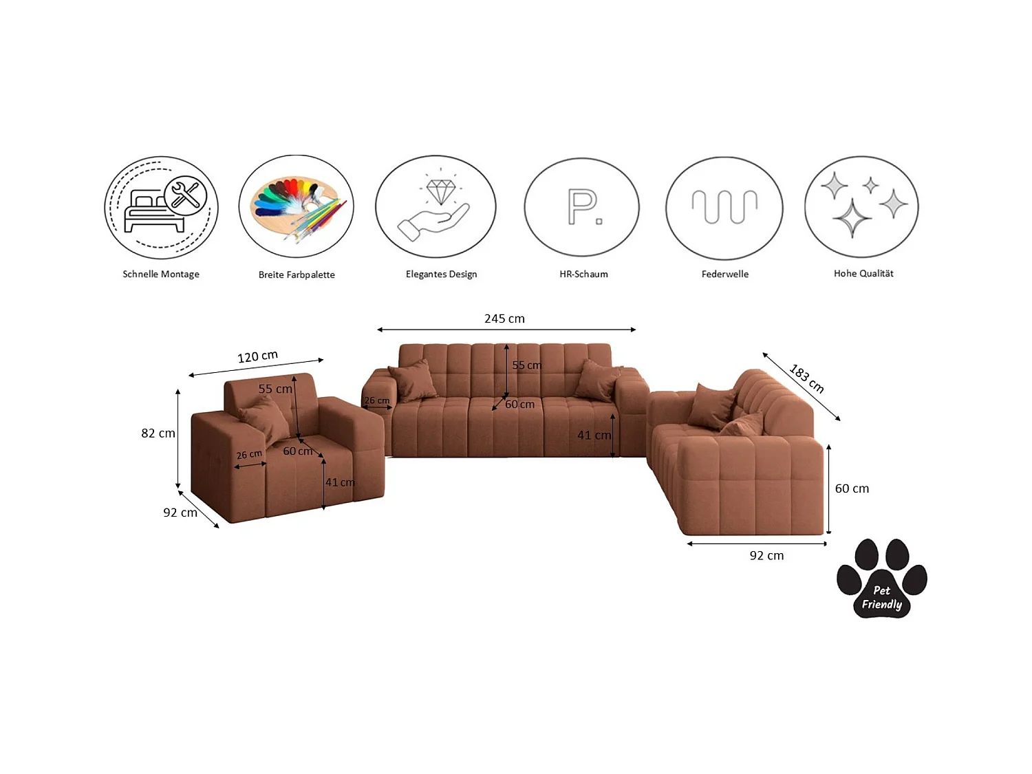 Set 3+2+1 NIMES, Stoff Portland, Kupfer