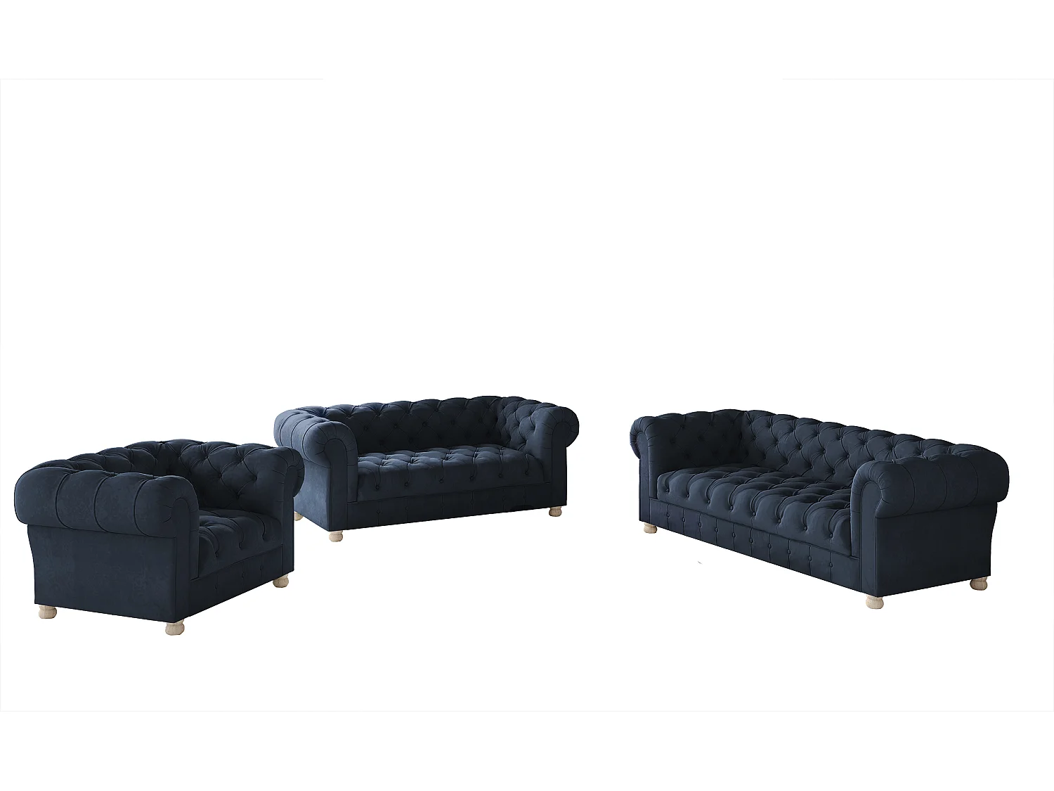 Set 3+2+1 CHESTERFIELD, stof Whisper, blauw
