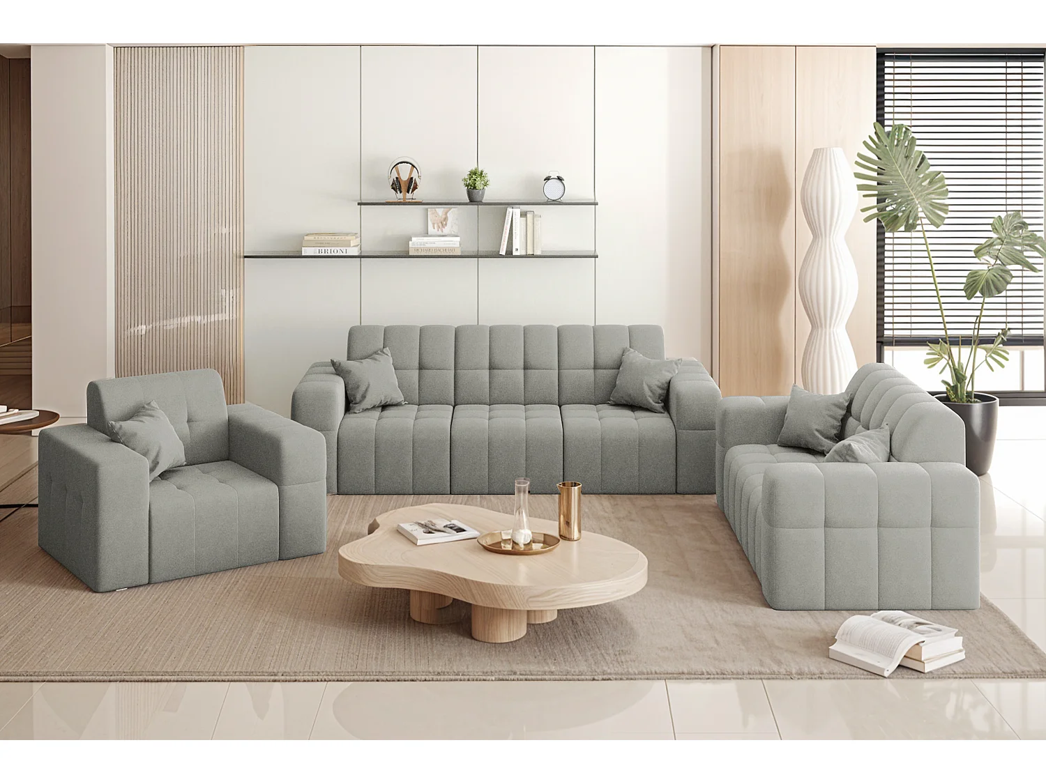 Set 3+2+1 NIMES, Stoff Portland, Grau