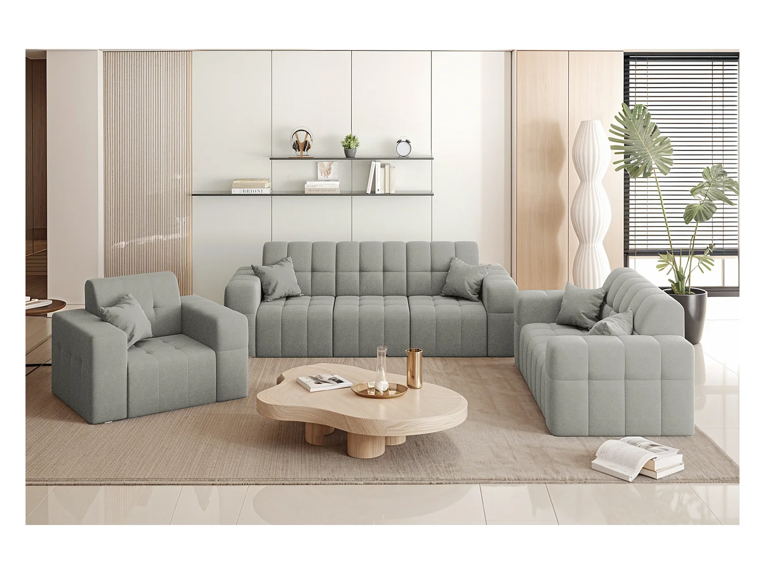 Set 3+2+1 NIMES, Stoff Portland, Grau