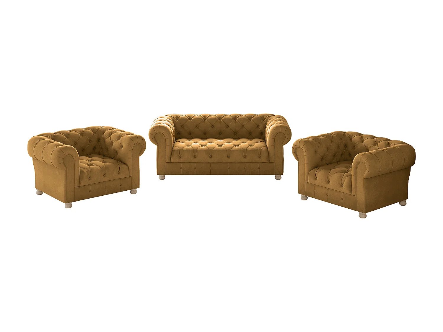 Set 2+1+1 CHESTERFIELD, Stoff Whisper, Golden