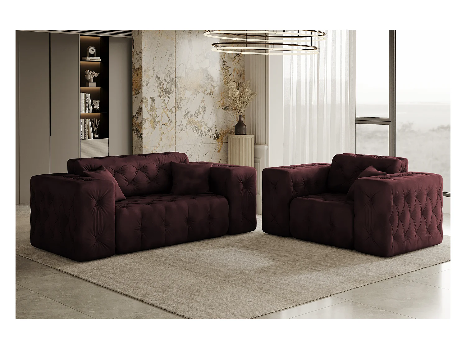 Set 2+1 LUX, Stoff Whisper, Rotwein