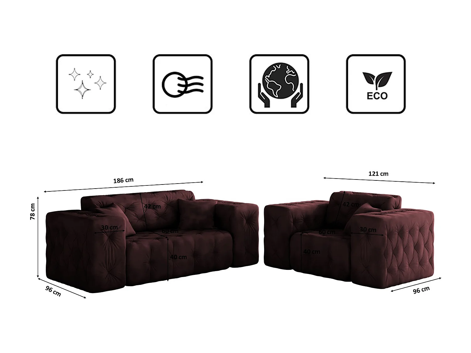 Set 2+1 LUX, Stoff Whisper, Rotwein