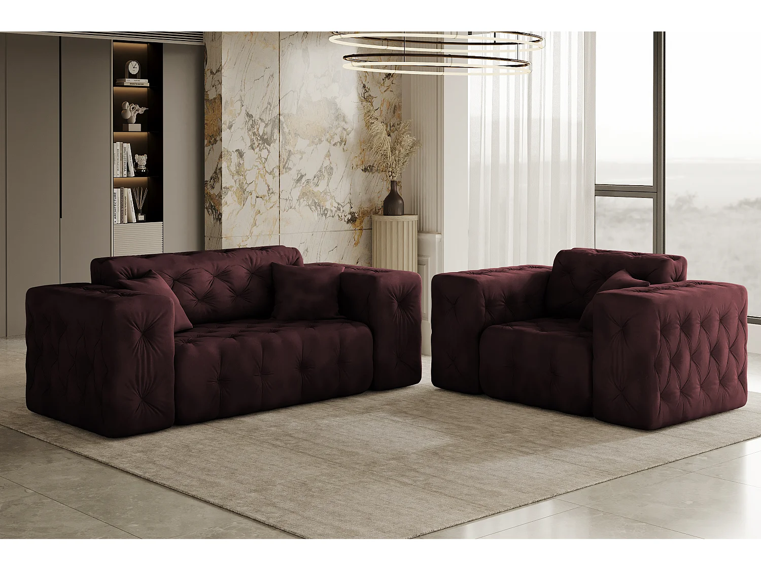 Set 2+1 LUX, stof Whisper, rode wijn