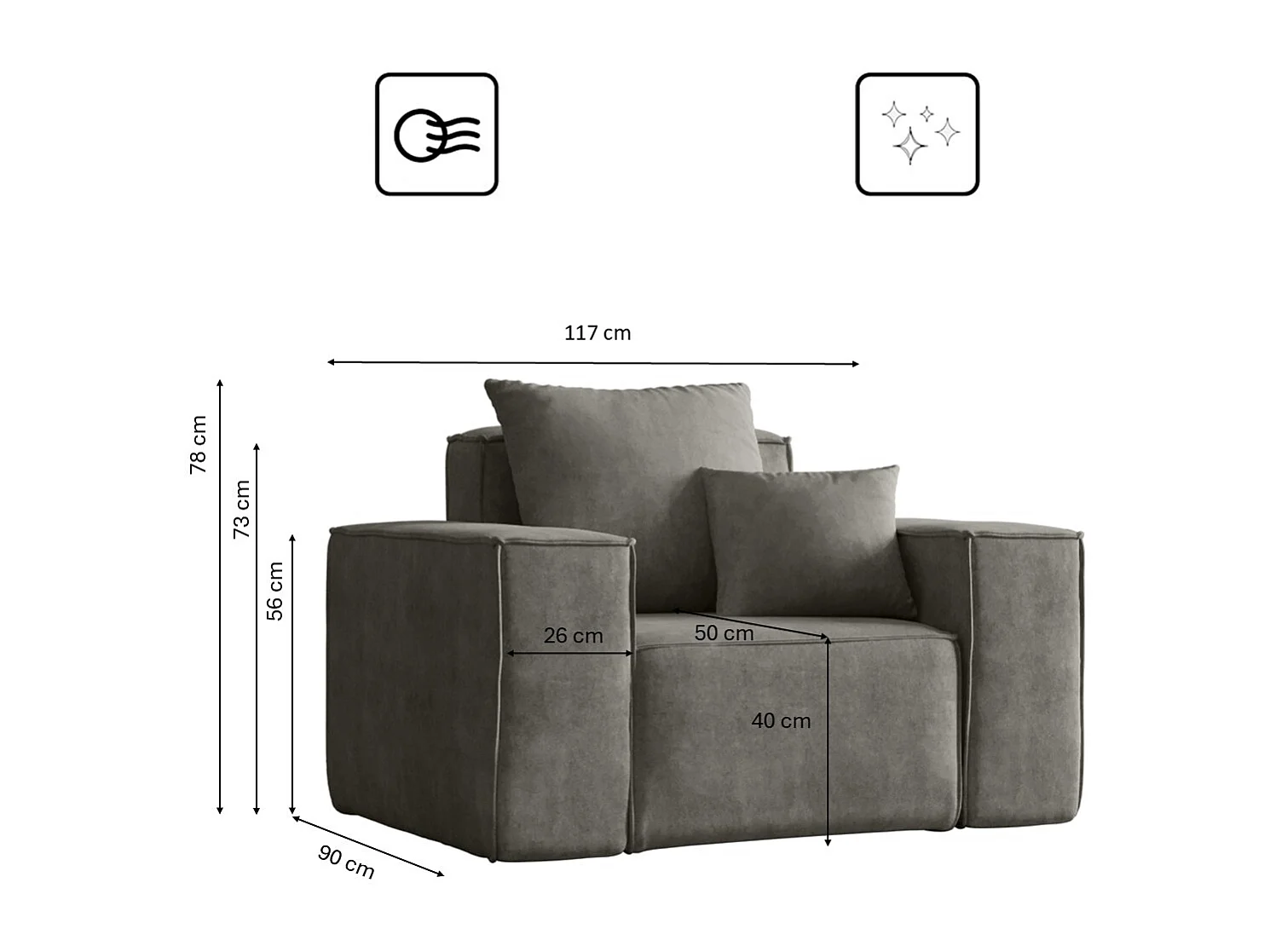 Fauteuil ELLA, tissu Noel, gris