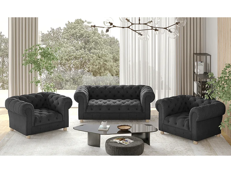 Set 2+1+1 CHESTERFIELD, stof Whisper, grafiet