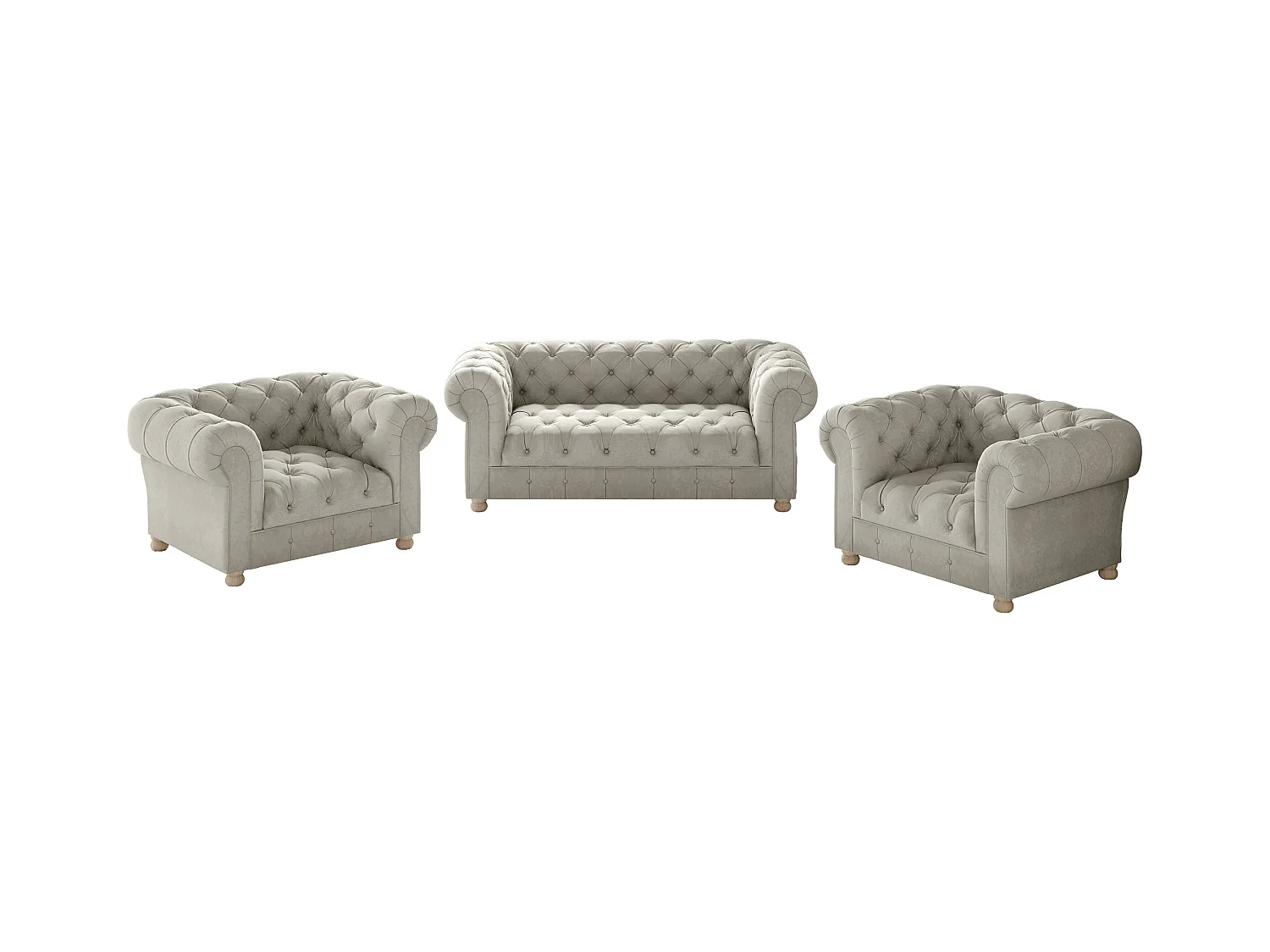 Set 2+1+1 CHESTERFIELD, Stoff Whisper, Creme