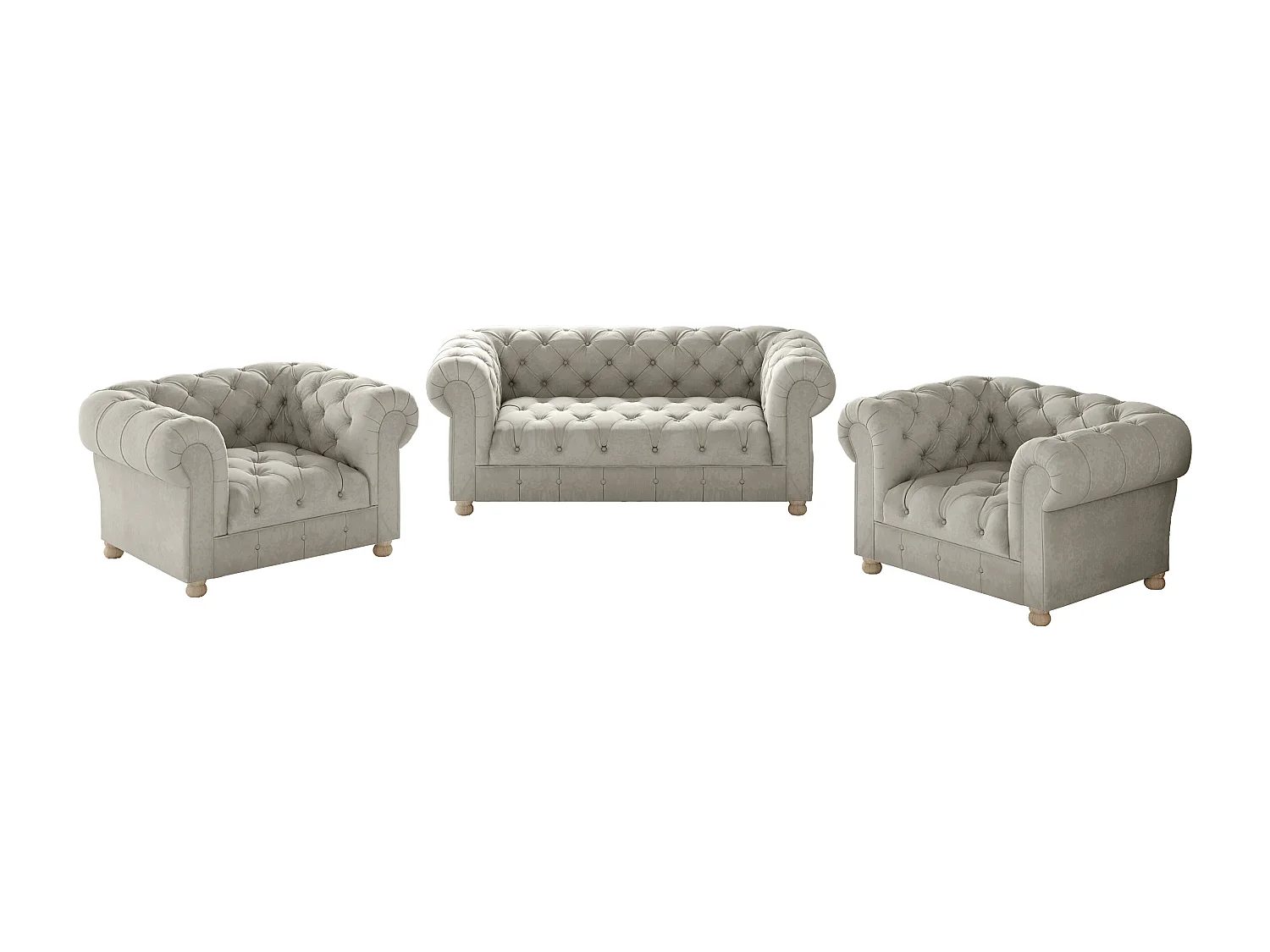 Set 2+1+1 CHESTERFIELD, stof Whisper, crème