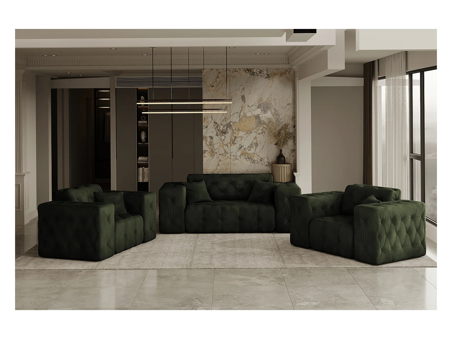 Set 2+1+1 LUX, Stoff Whisper, Grün