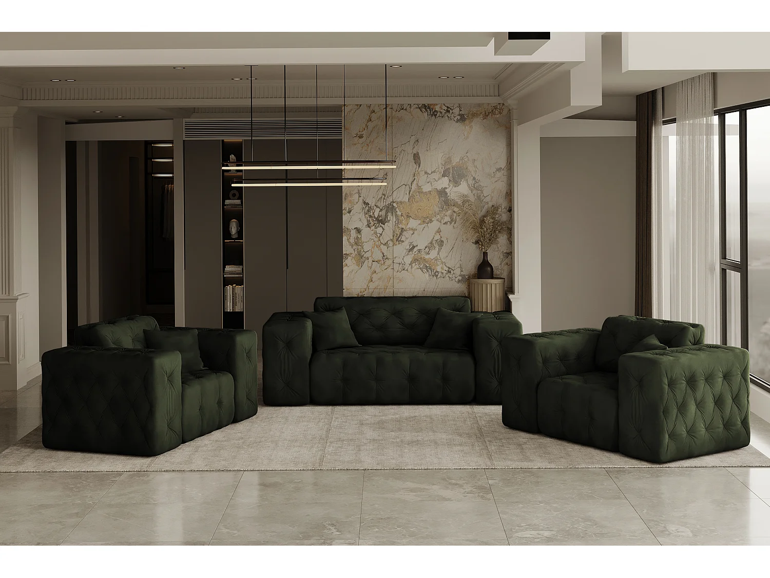 Set 2+1+1 LUX, stof Whisper, groen