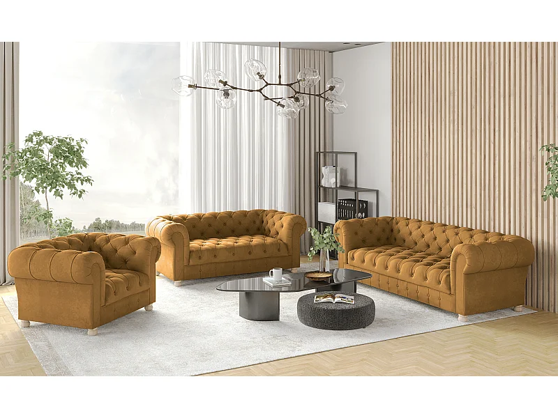 Set 3+2+1 CHESTERFIELD, Stoff Whisper, Golden