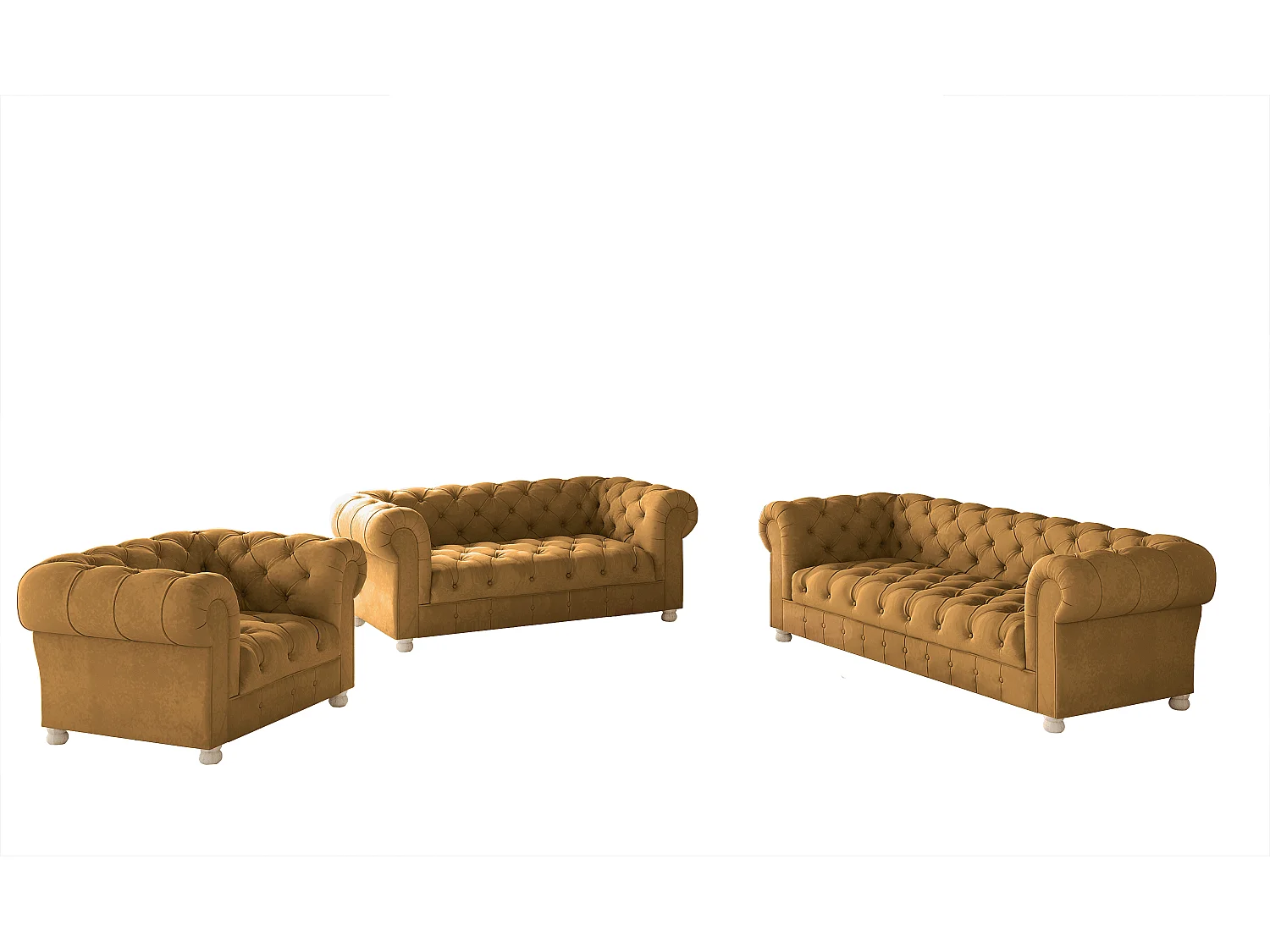 Set 3+2+1 CHESTERFIELD, stof Whisper, Goudkleurig