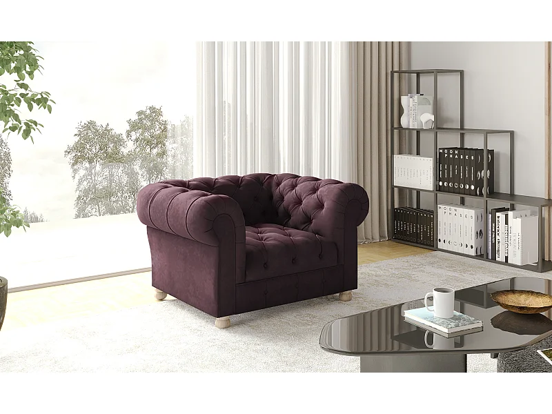 CHESTERFIELD fauteuil, Whisper stof, rode wijn
