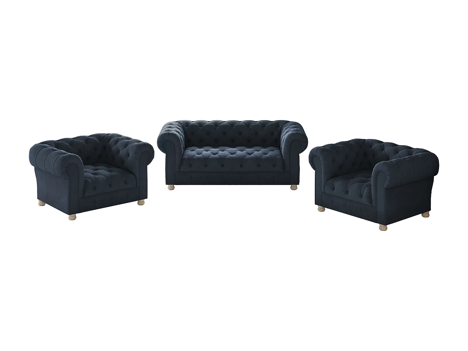 Set 2+1+1 CHESTERFIELD, Stoff Whisper, Blau