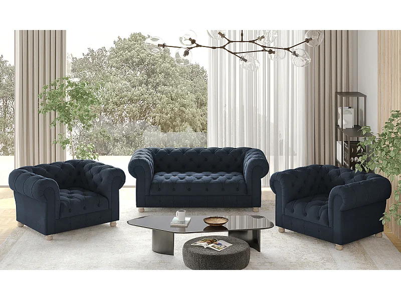 Set 2+1+1 CHESTERFIELD, Stoff Whisper, Blau