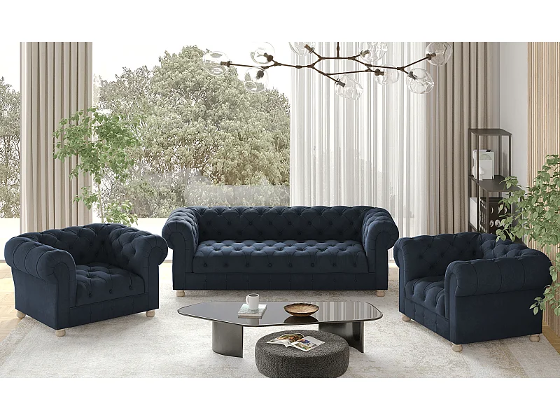 Set 3+1+1 CHESTERFIELD, Stoff Whisper, Blau