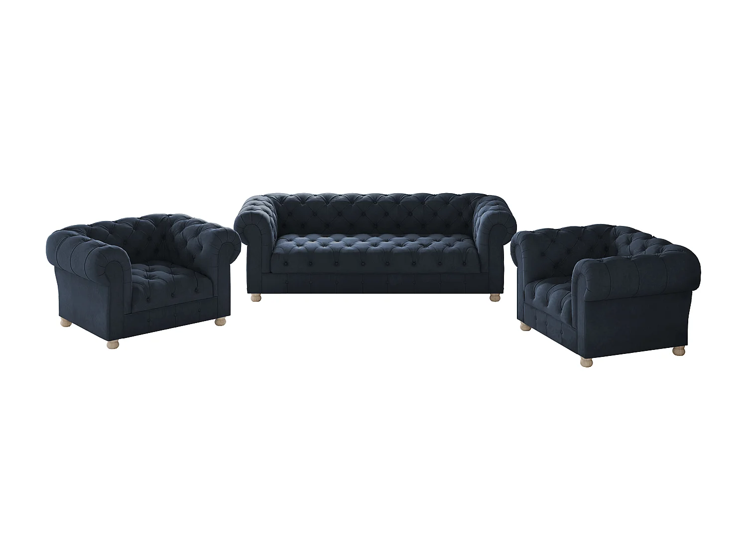 Set 3+1+1 CHESTERFIELD, Stoff Whisper, Blau