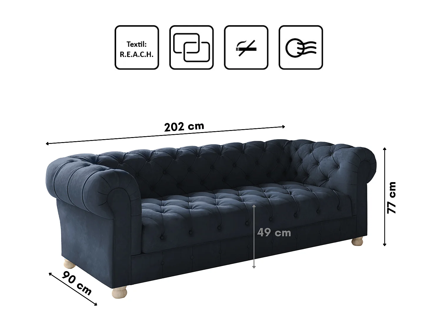 Set 3+1+1 CHESTERFIELD, Stoff Whisper, Blau