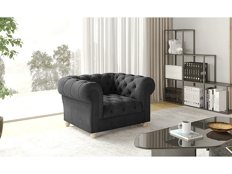 CHESTERFIELD fauteuil, Whisper stof, grafiet
