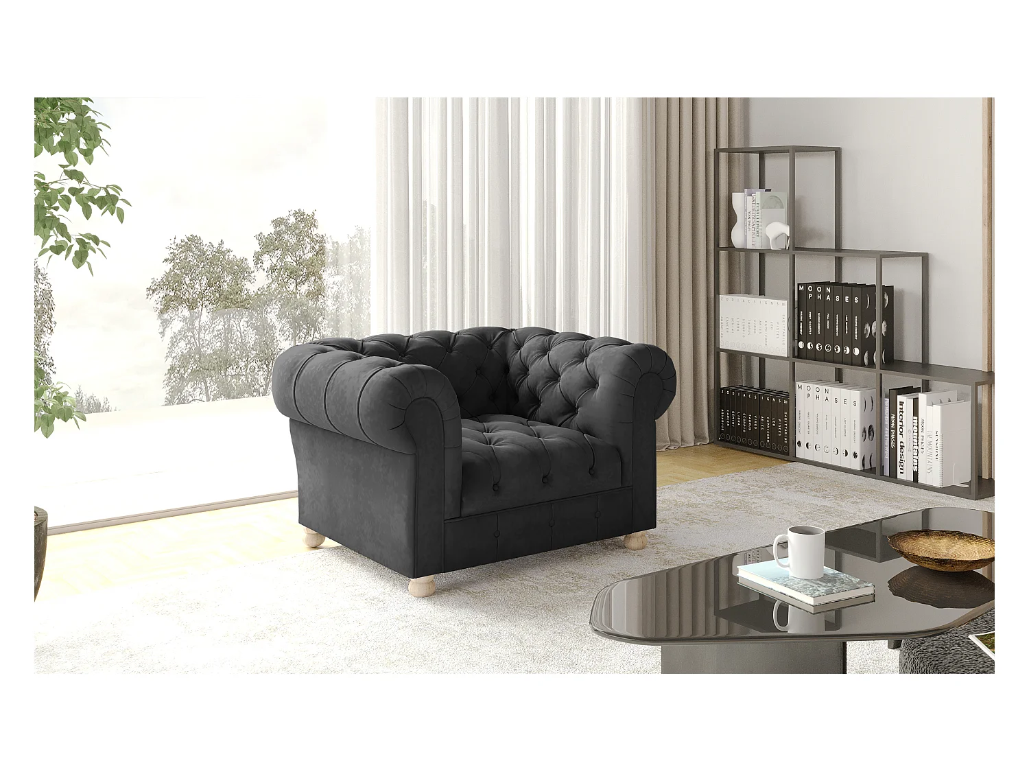 CHESTERFIELD fauteuil, Whisper stof, grafiet